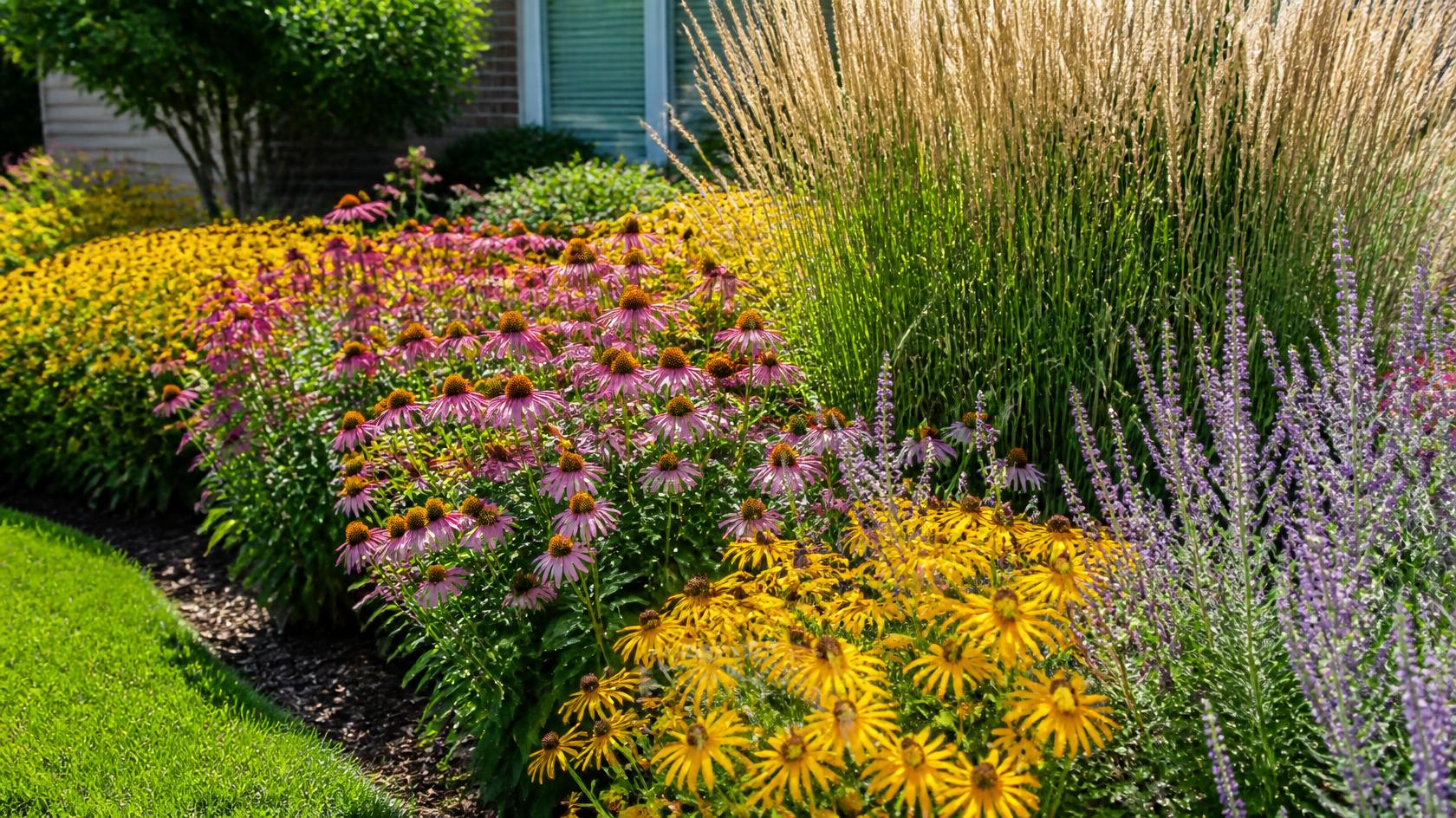 Drought-tolerant full-sun landscape design in Overland Park, KS