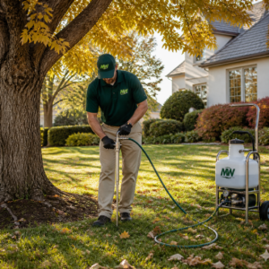 Technician performing deep-root fertilization injection under a mature tree in Kansas City