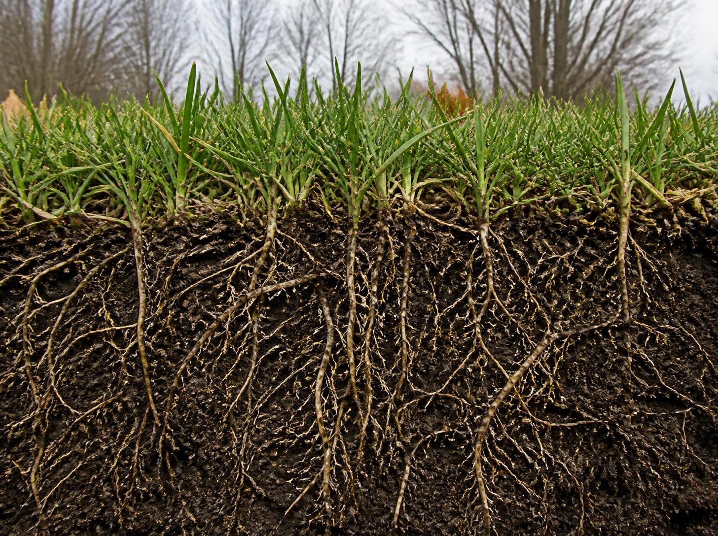 Winterizer nutrients stored in grass roots for spring green-up